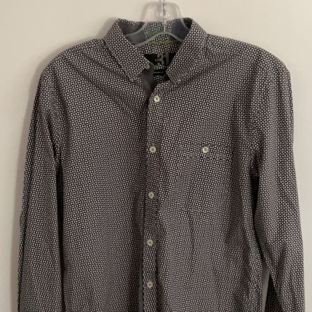 LE31  Black and White Casual Button Down Shirt